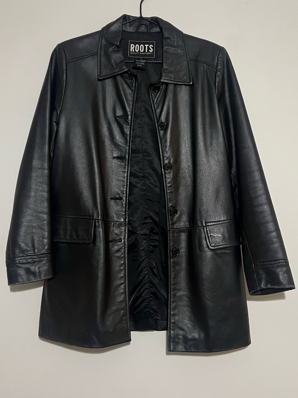 Roots Black Leather Button-Front Jacket